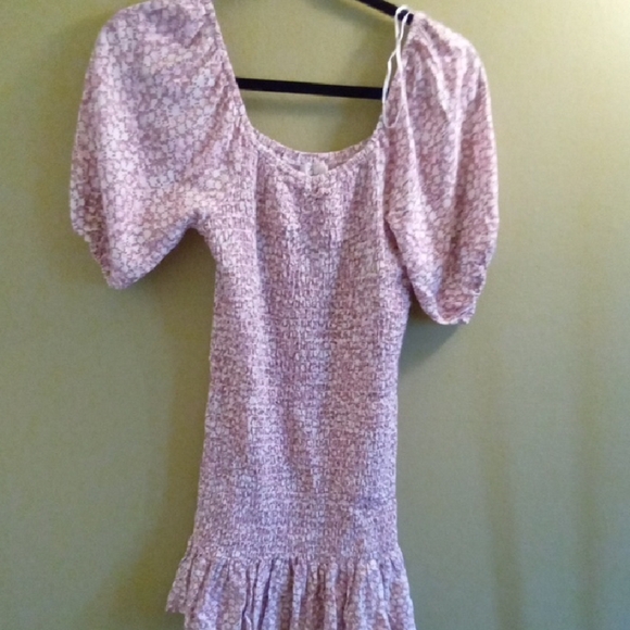 Womans XS Japna Pink Floral Midi Dress Puffy Sleeved Lightweight Spring Summer - Picture 4 of 4